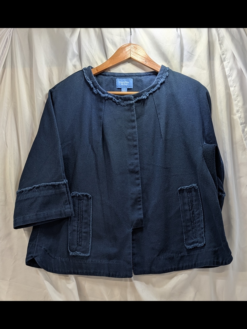 Simple Vera Wang Navy Frayed-Trim Snap Front Corduroy Blazer Jacket Size L
